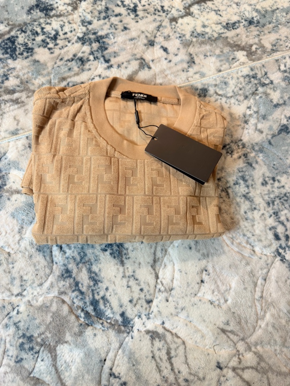 Beige Embossed Crewneck Sweater